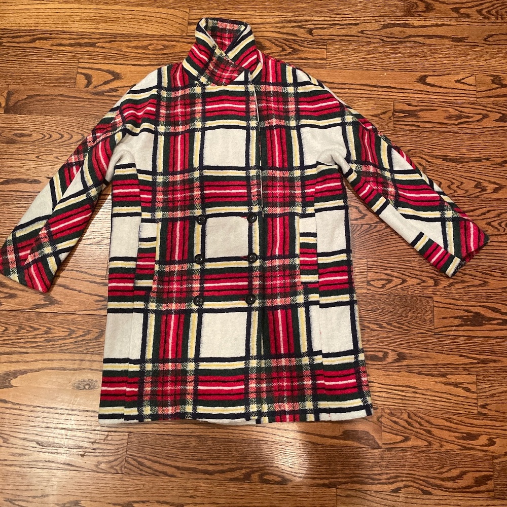 Desigual White/Red Plaid Wool Jacket Size 44 NWOT